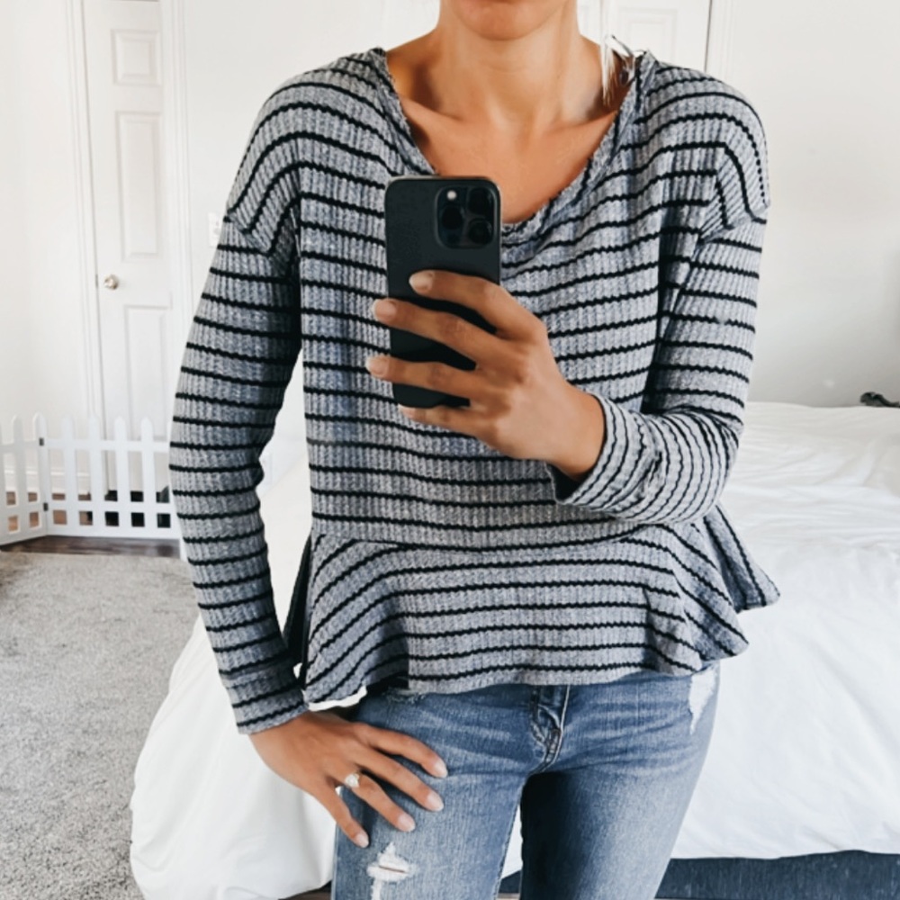 Free People We the Free Auntie Em Stripe Peplum Top